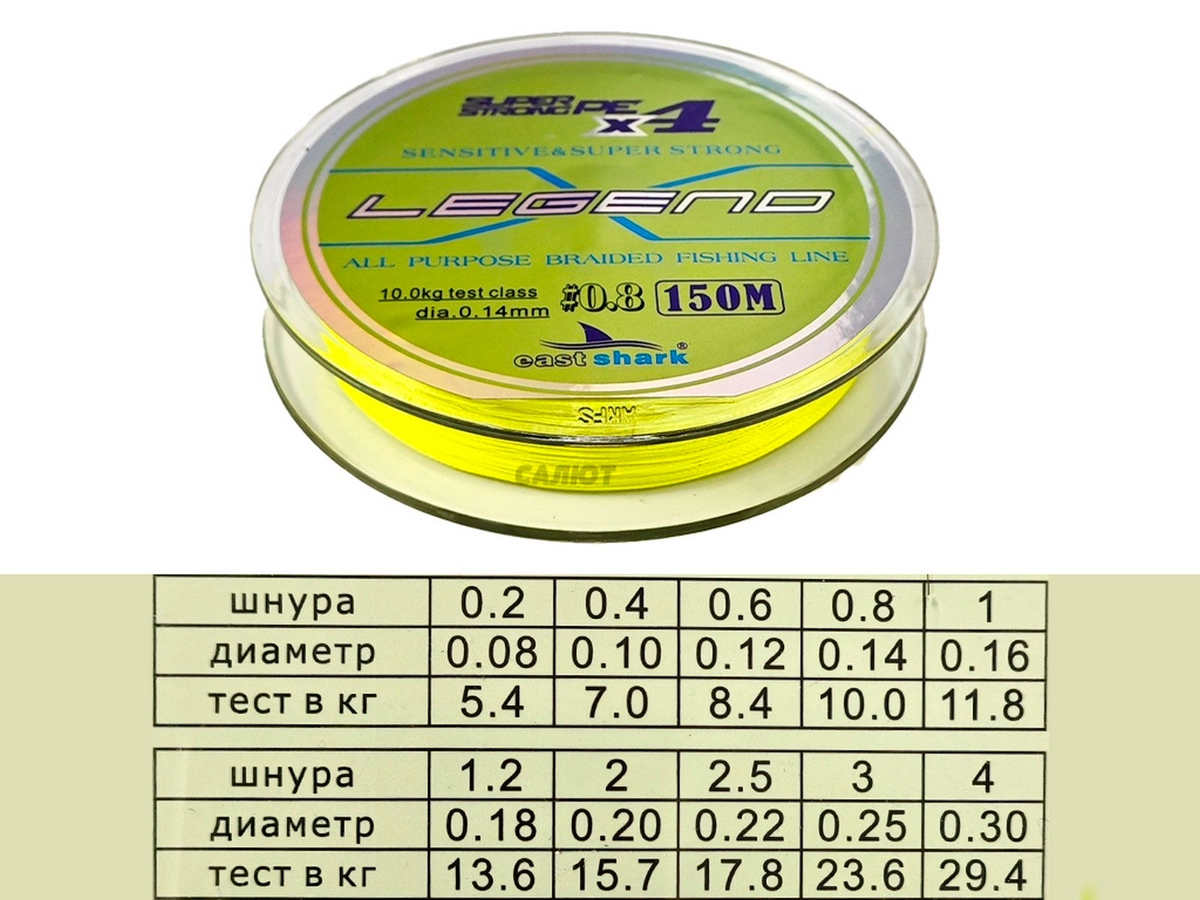 Шнур плетеный East Shark Legend X4 150m yellow