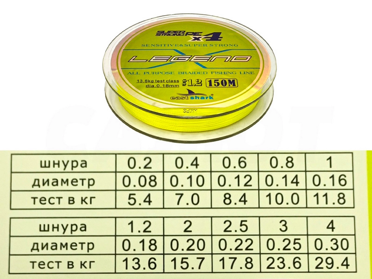 Шнур плетеный East Shark Legend X4 150m yellow