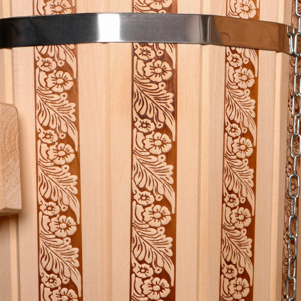Обливное устройство 10л, липа, пласт. вставка "Русские узоры"