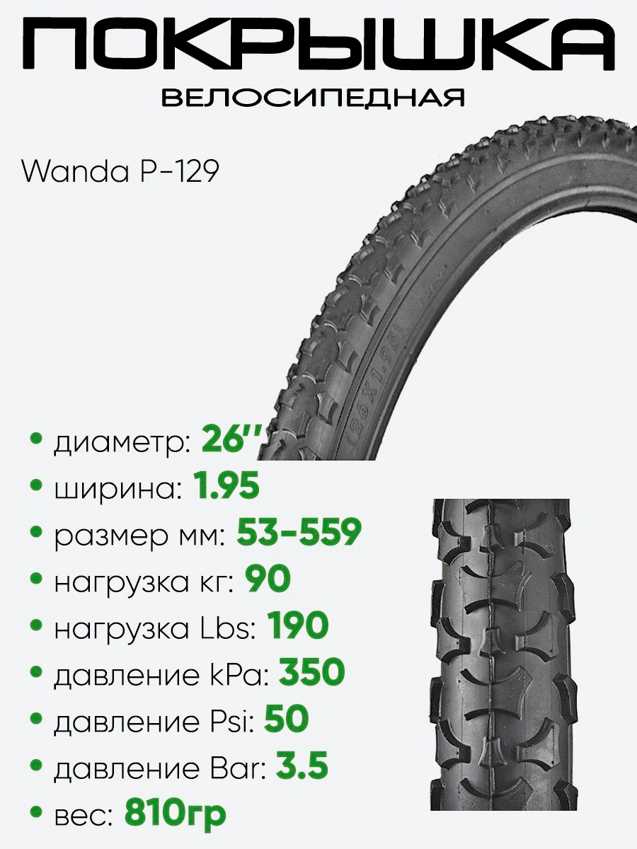 Покрышка 26" x1.95 Wanda P-129, без камеры