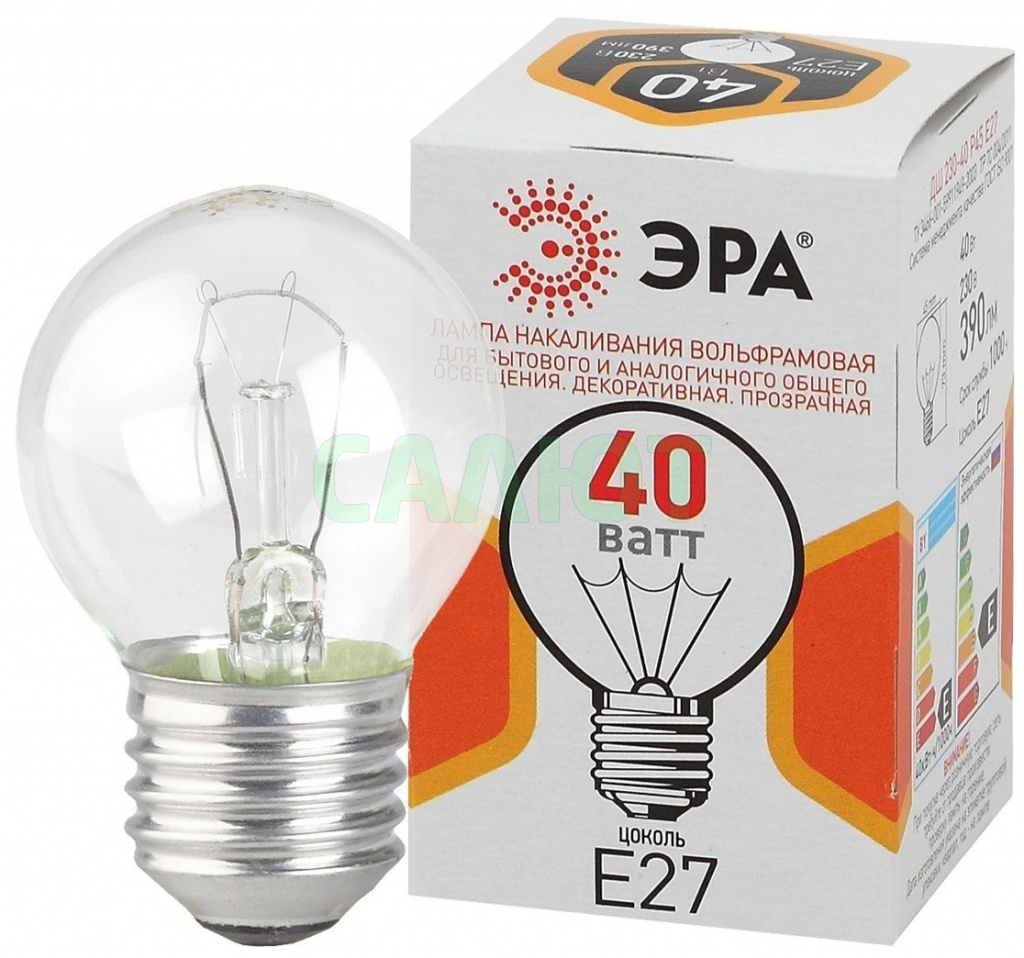 Лампа Эра P45 40W E27 CL (ДШ)